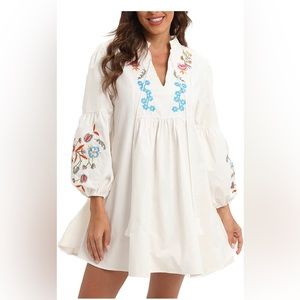 Boutique white dress with embroidery new with tags